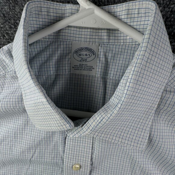 Brooks Brothers STRETCH Blue Check Long Sleeve Cotton Button Up 16.5 34/35 Slim - Picture 8 of 15